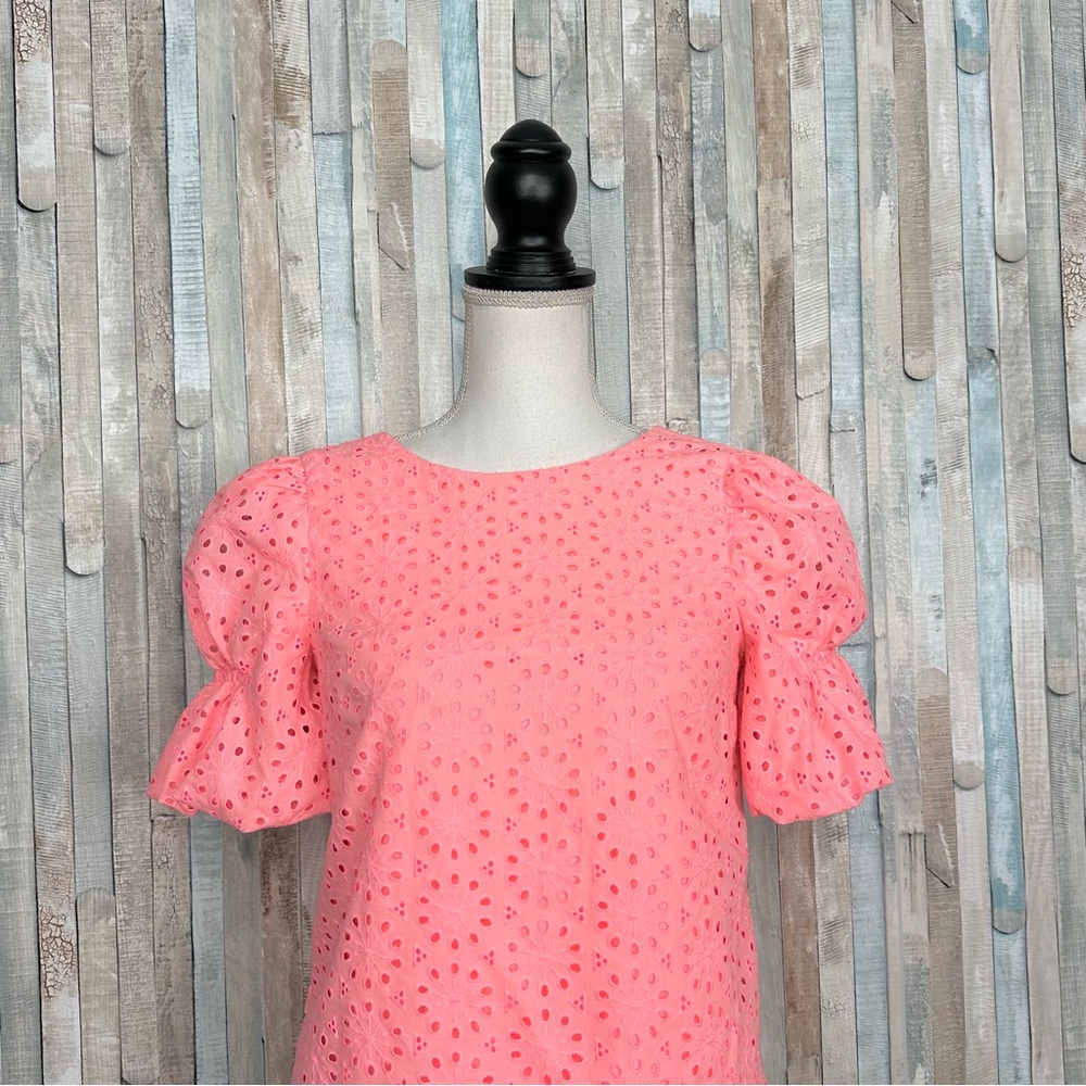Lilly Pulitzer XXS XS Shaila Puff Sleeve Eyelet Blouse Top Bright Neon Pink‎ - Picture 4 of 14